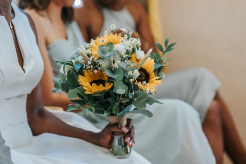 Bouquet de mariée champêtre avec tournesol